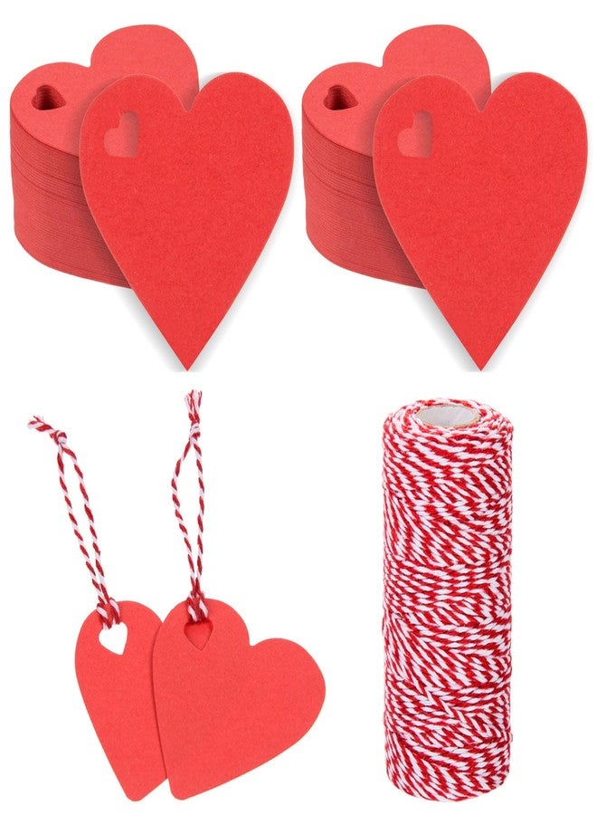 FOBSME 500 Pcs Red Heart Gift Tags Valentine's Day Heart Shaped Paper Tags Blank Hearts Hanging Labels Valentine's Gift Wrapping Tag with 328 Ft String for Mother's Day Weddings Party - Image 1